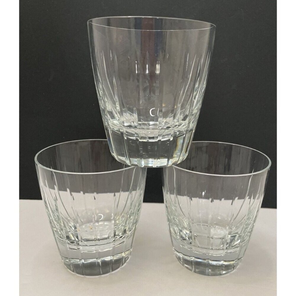 3 Block Rhapsody Crystal Double Old Fashioned Mouth Blown Hand Cut Glasses - EUC